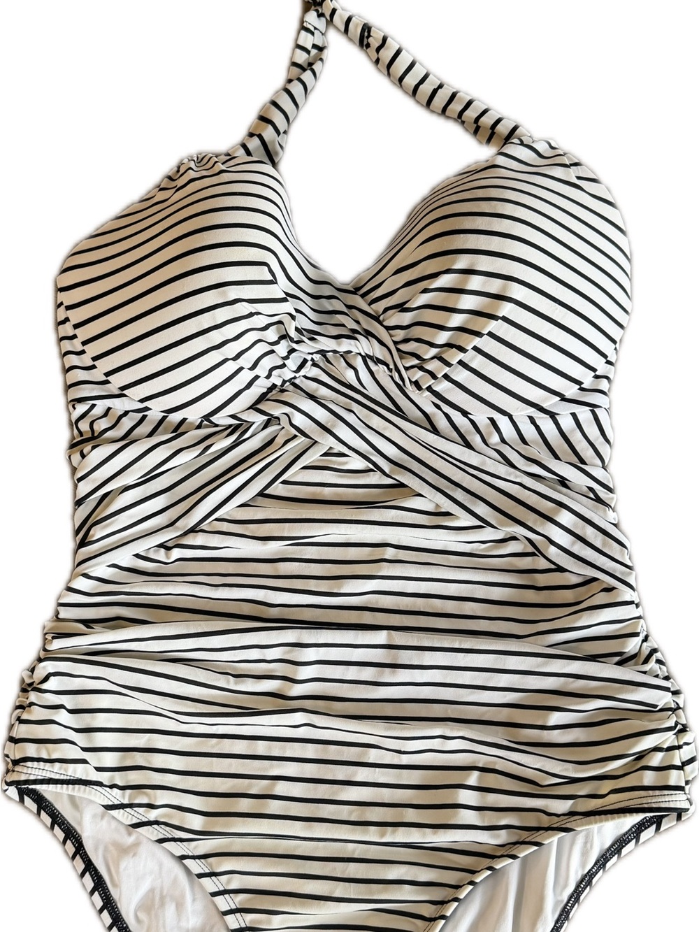 Victoria's Secret Black & White Striped Halter One-Piece Swimsuit 38C